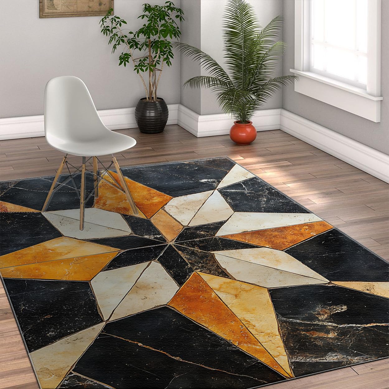 Tapis de salon 180x210 cm à motif marbre et carreaux géométriques pour décoration de sol