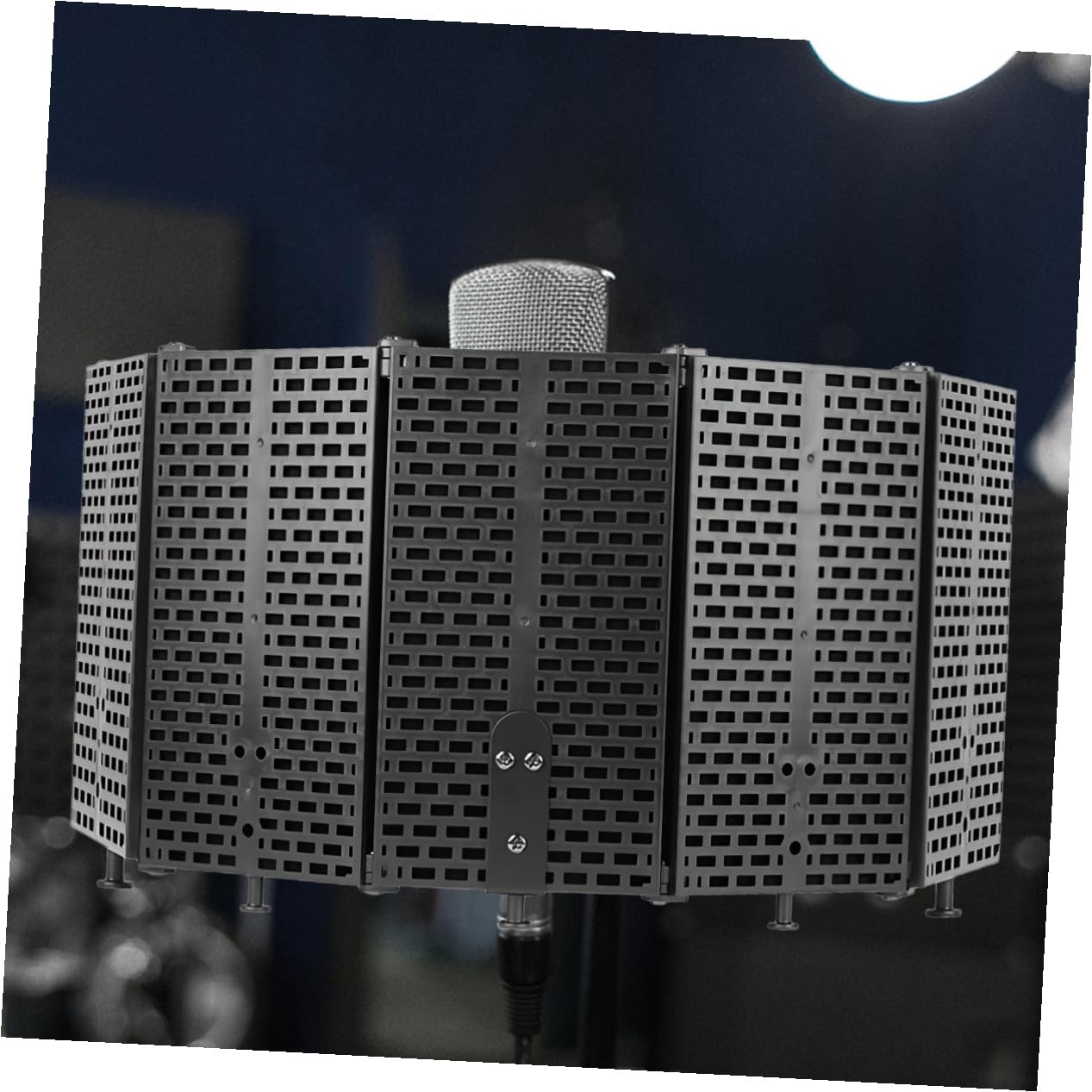 Micrófono Aislamiento Acústico Plegable con Espuma Absorbente Resistente y Fácil de Instalar para Estudio Podcast y Grabación Escritorio o Soporte con Tornillos Ajustables