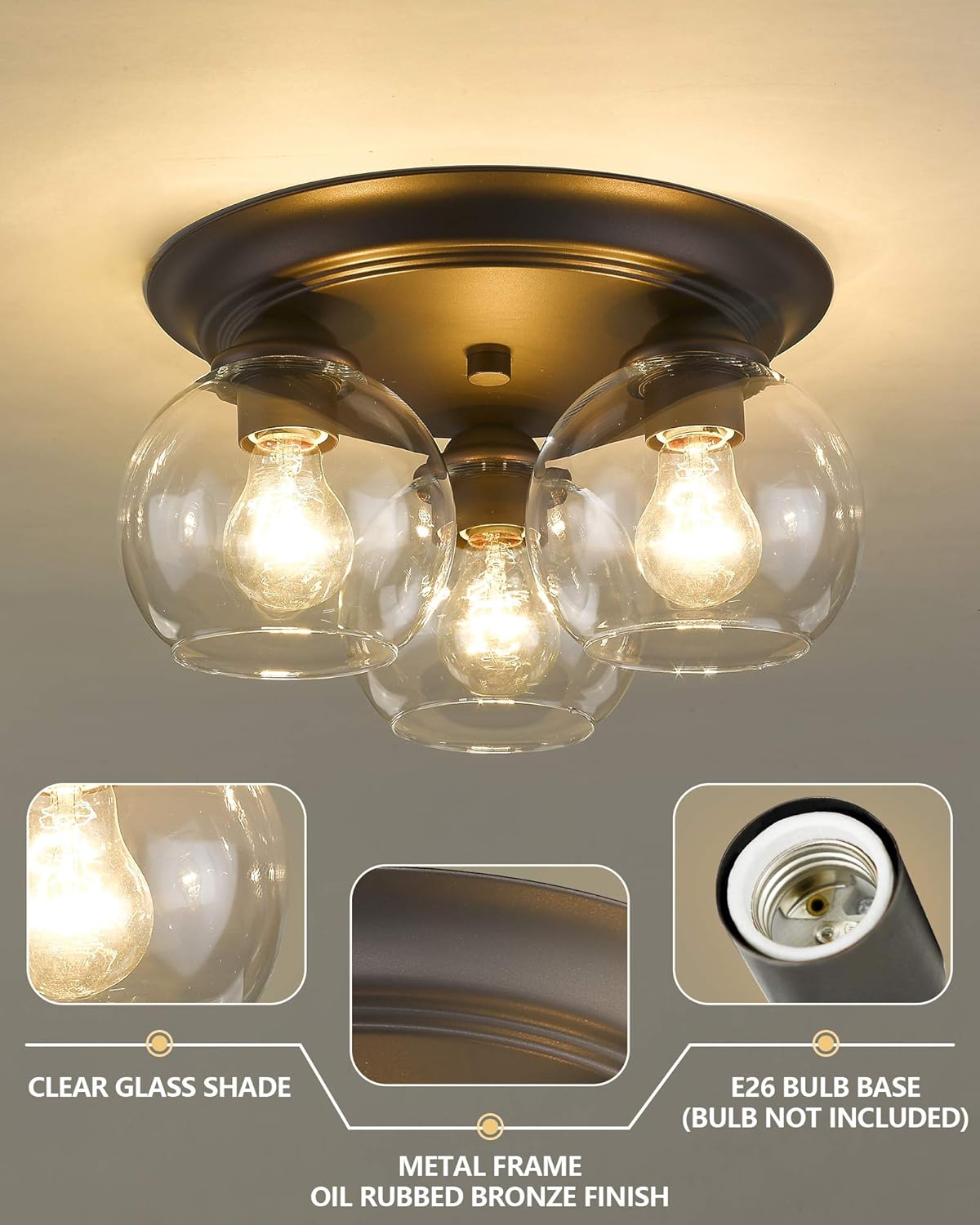 Suреr Sаlе 🛒 Femila 14 Semi Flush Mount Ceiling Light, 3-Light Ceiling Light Fixture with Oil Rubbed Bronze Finish, Clear Glass Cover for Kitchen, Dining Room, Living Room, Bedroom, 4FH36-F ORB 🔥 Flаѕh Sаlе Femila 14 Semi Flush Mount Ceiling Light, 3-Light Ceiling Light Fixture with Oil Rubbed Bronze Finish, Clear Glass Cover for Kitchen, Dining Room, Living Room, Bedroom, 4FH36-F ORB