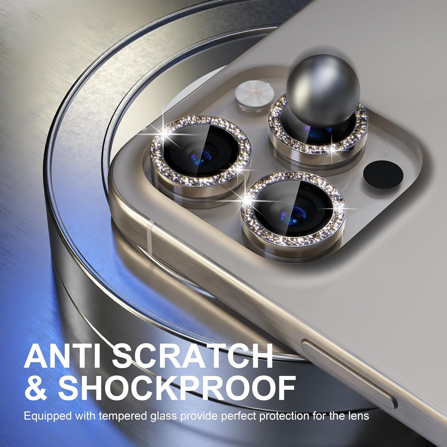 2 Pezzi Protezione Fotocamera In Vetro Temperato 9H Per IPhone 16 Pro/Pro Max – Anti-Graffio, AR, Visione Notturna E Glitter Nero