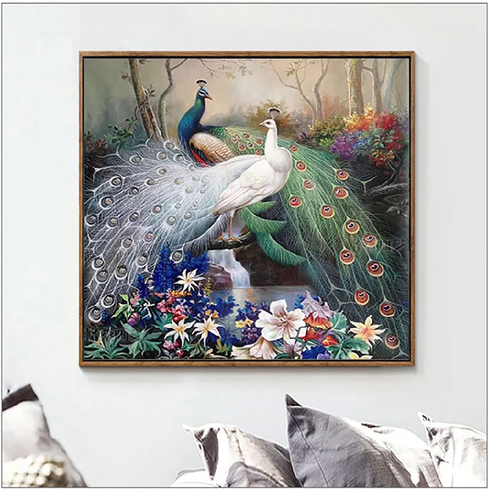 ZGMAXCL 5D Diamond Painting Kit DIY for Adults Kids Full Drill Peacock and Flowers Diamond Dots Large Size Home Decoration Wall Decoration Craft Kits 60x60cm