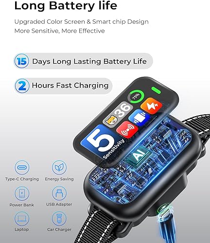 Miniatura 3 de Dog Bark Collar 1-Second Quick Bark Stopping, Smart Humane Training Collar with Beep Vibration & Shock, Rechargeable Ultra-Light, IP67 Waterproof, 5