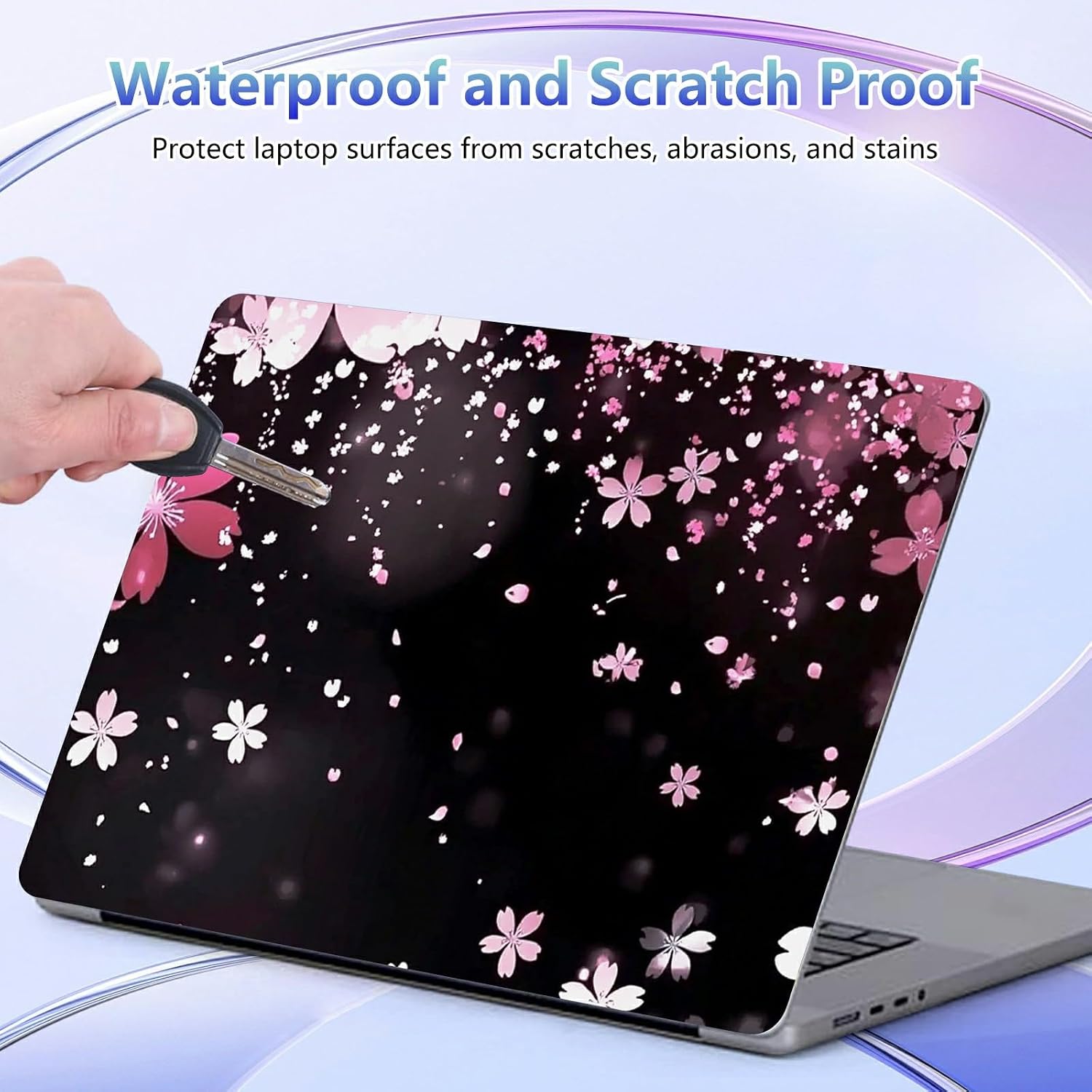 Laptop Skin Sticker, 12 13 13.3 14 15 inch Reusable HD Laptop Skins Waterproof & Scratch-Resistant Protector Cover for iPad,Notebook PC,Pink Cherry Blossoms Flower