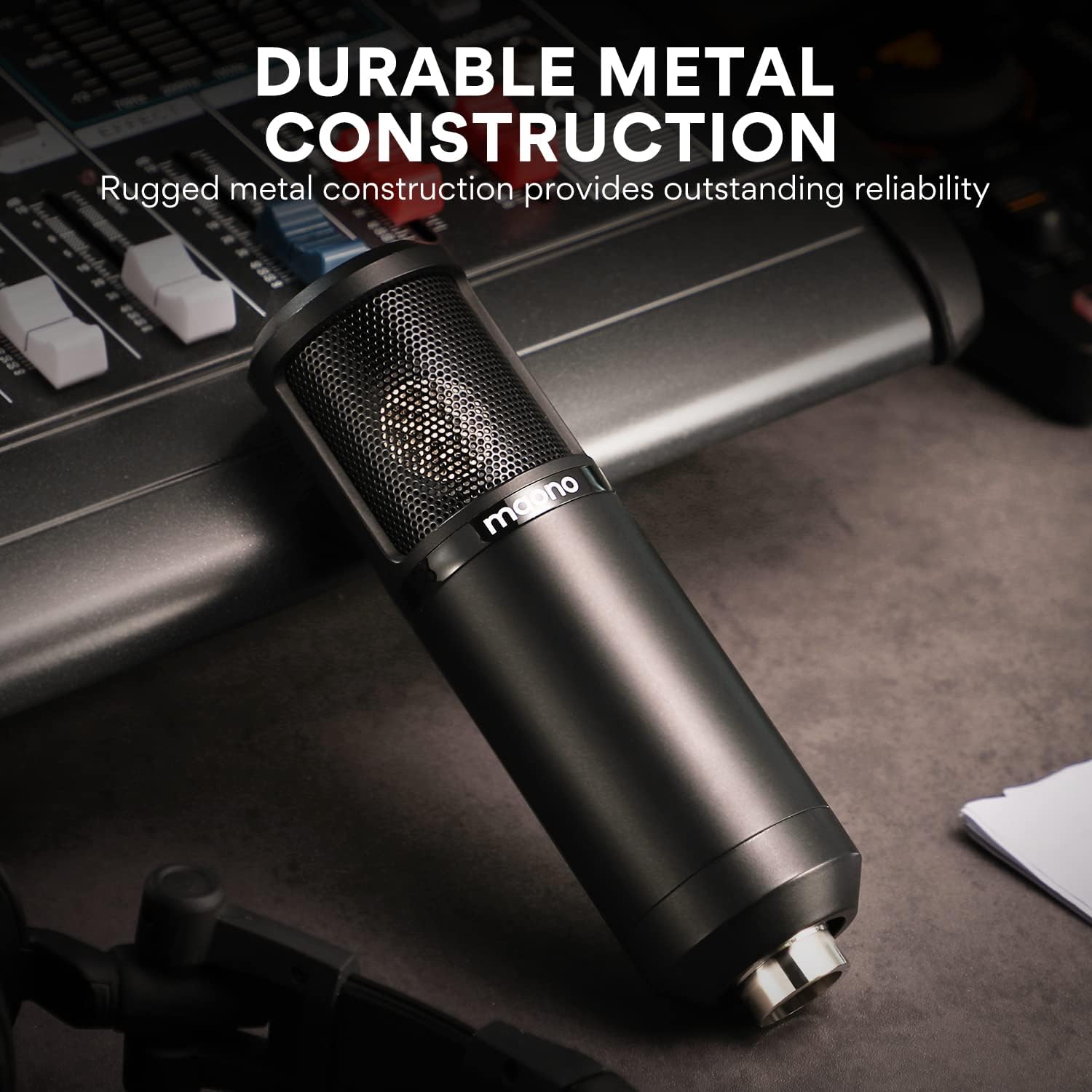 MAONO AU-PM325T microphone showing durable metal construction