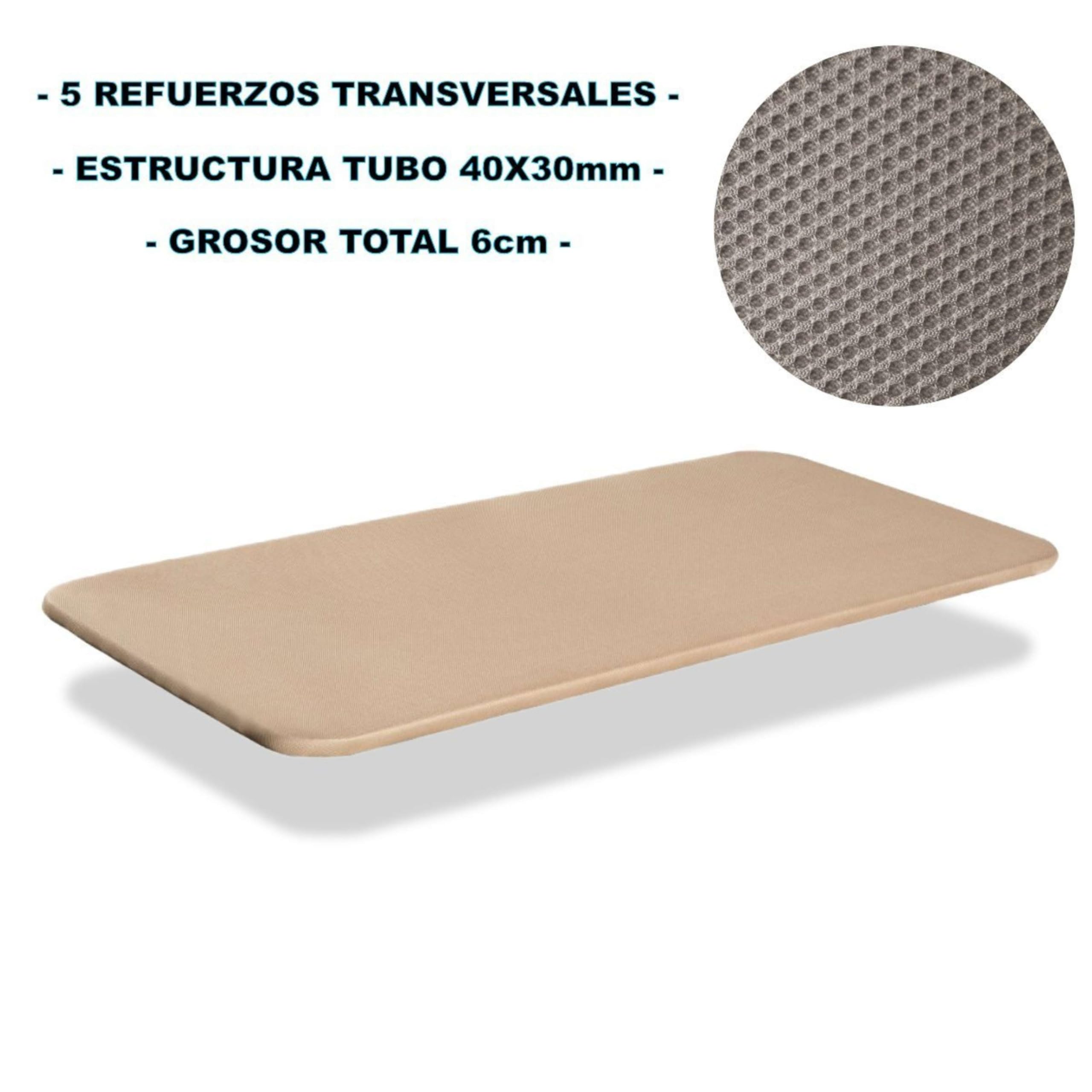 Base Tapizada para Dormitorio 3D Estilo Contemporáneo en Color Beige con 5 Refuerzos Trasversales 90x180 cm (con 6 Patas)