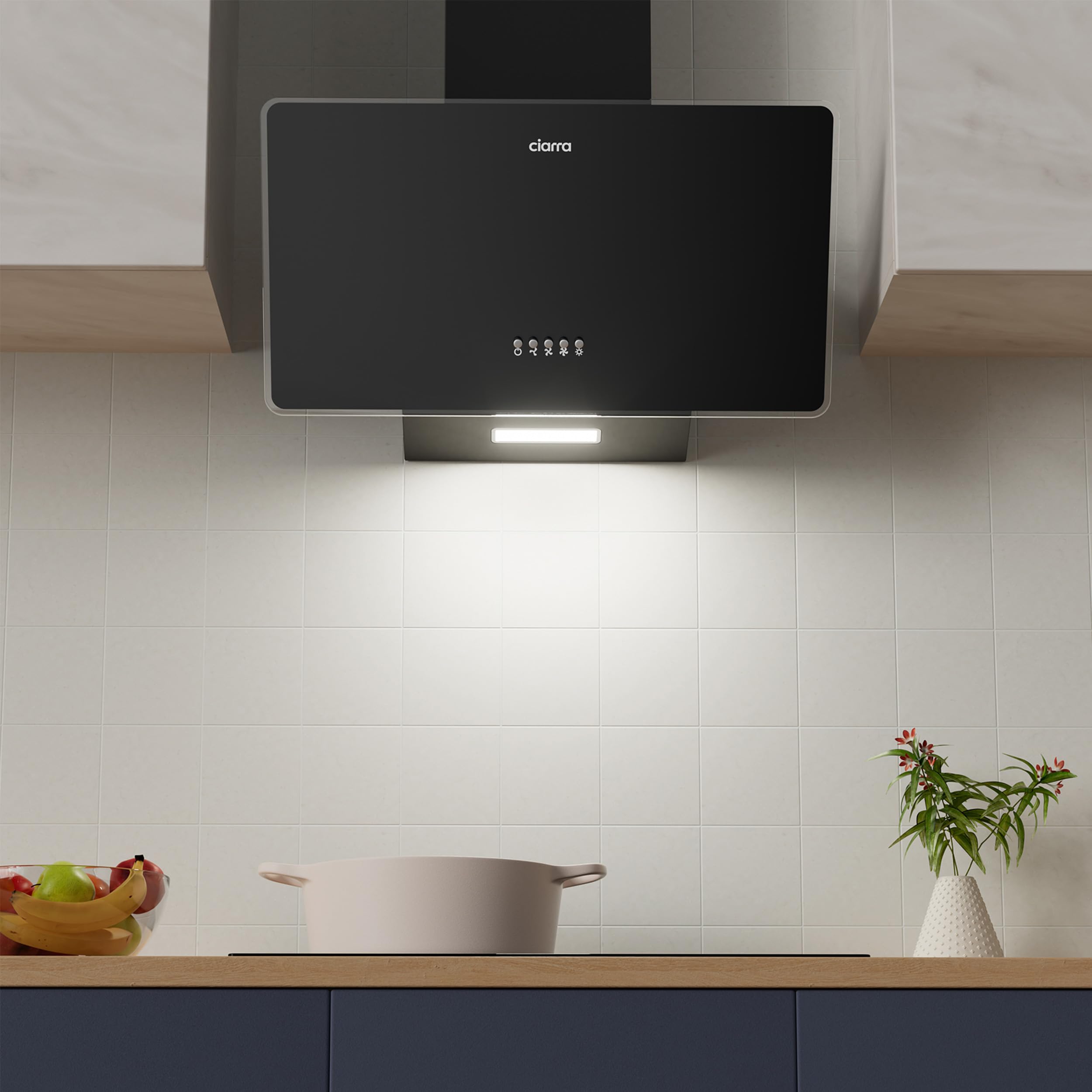 CIARRA Dunstabzugshaube 60cm Abluft & Umluft CAB6750 | Schräghaube | Schwarz | 350m³/h | 3 Leistungsstufen | LED-Beleuchtung | CBCF002X2 Nicht Enthalten