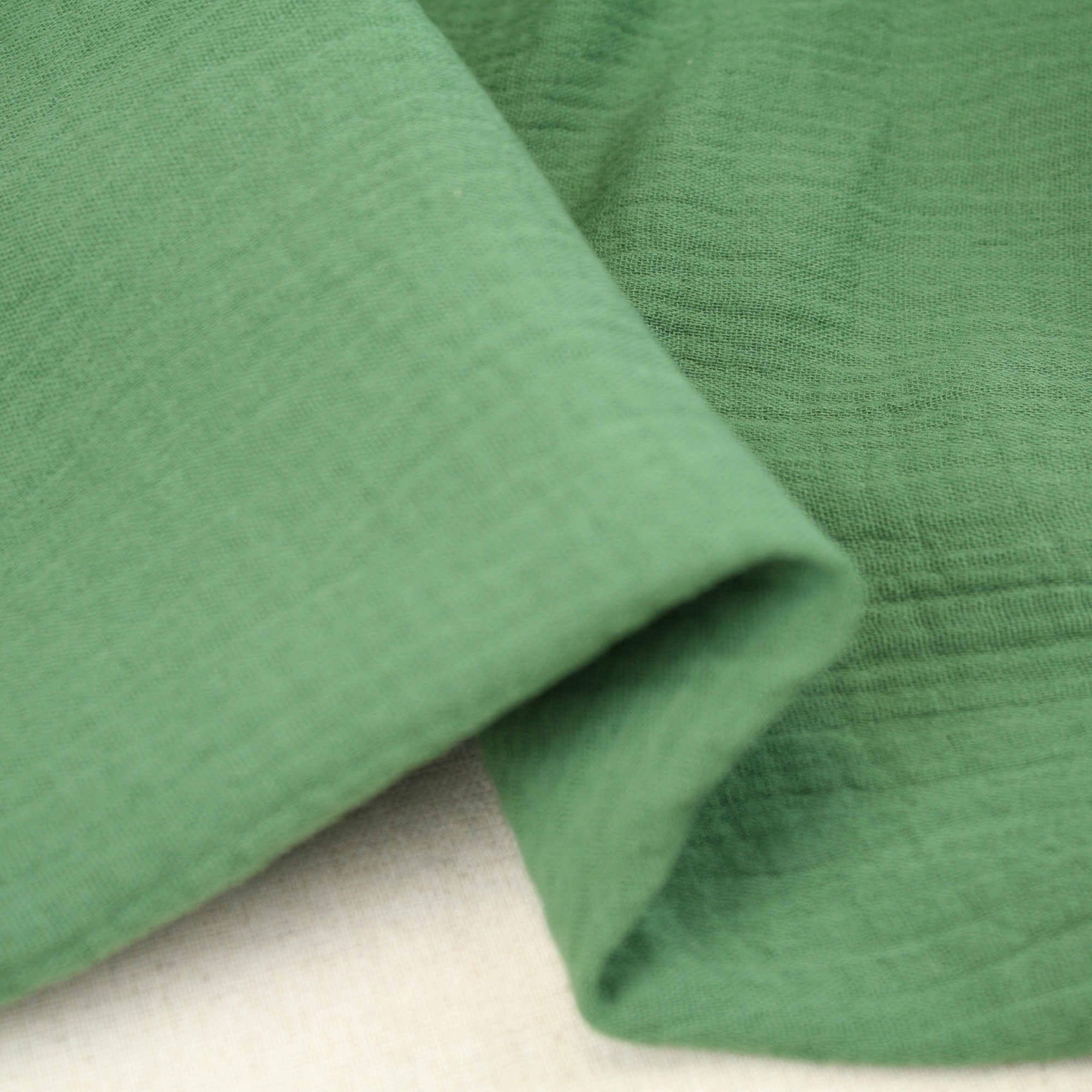 Double Gauze 100% Cotton Fabric Dressmaking Plain Lightweight Soft Muslin (Bottle Green)