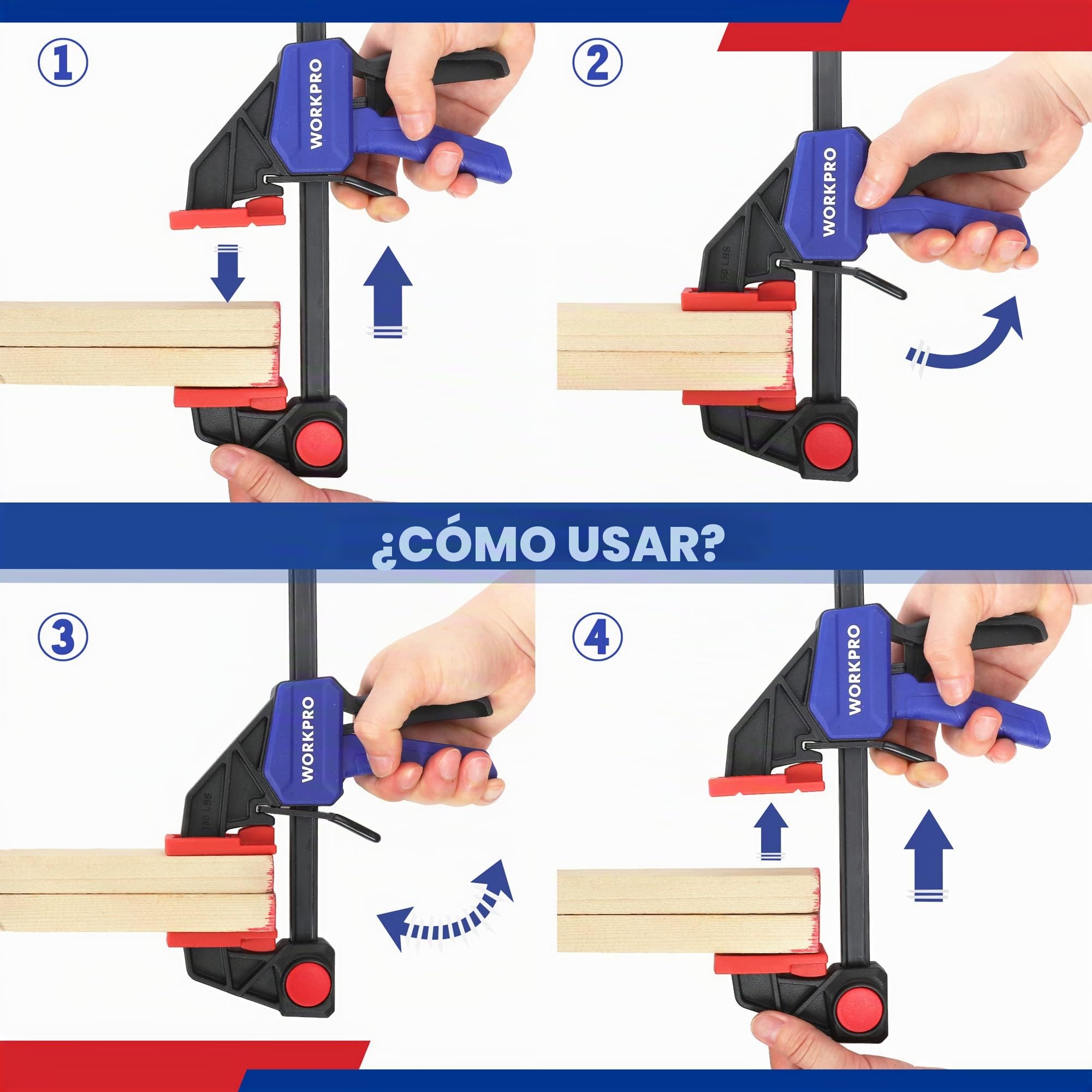WORKPRO 2 Piezas Sargento Barra de 305mm, Fuerza de Sujeción 136kg