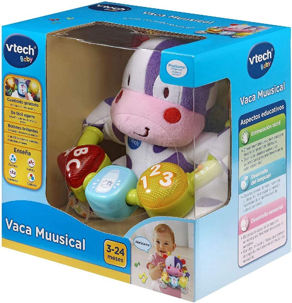 VTech-Baby Vaca muusical Peluche Interactivo de Bebe con Suaves, 3-24 Meses, Multicolor, única (3480-166022)