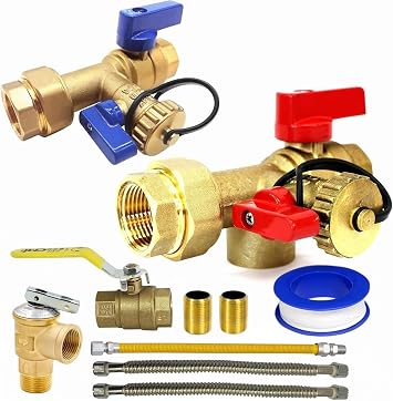 CMI Inc - 3/4 Inch Tankless Water Heater Installation Kit With Isolation Valves, Pressure Relief Valves, Ball Valve, and Inline Flush Parts Cold & Hot Water Plumbing Repair Kit Female to Female