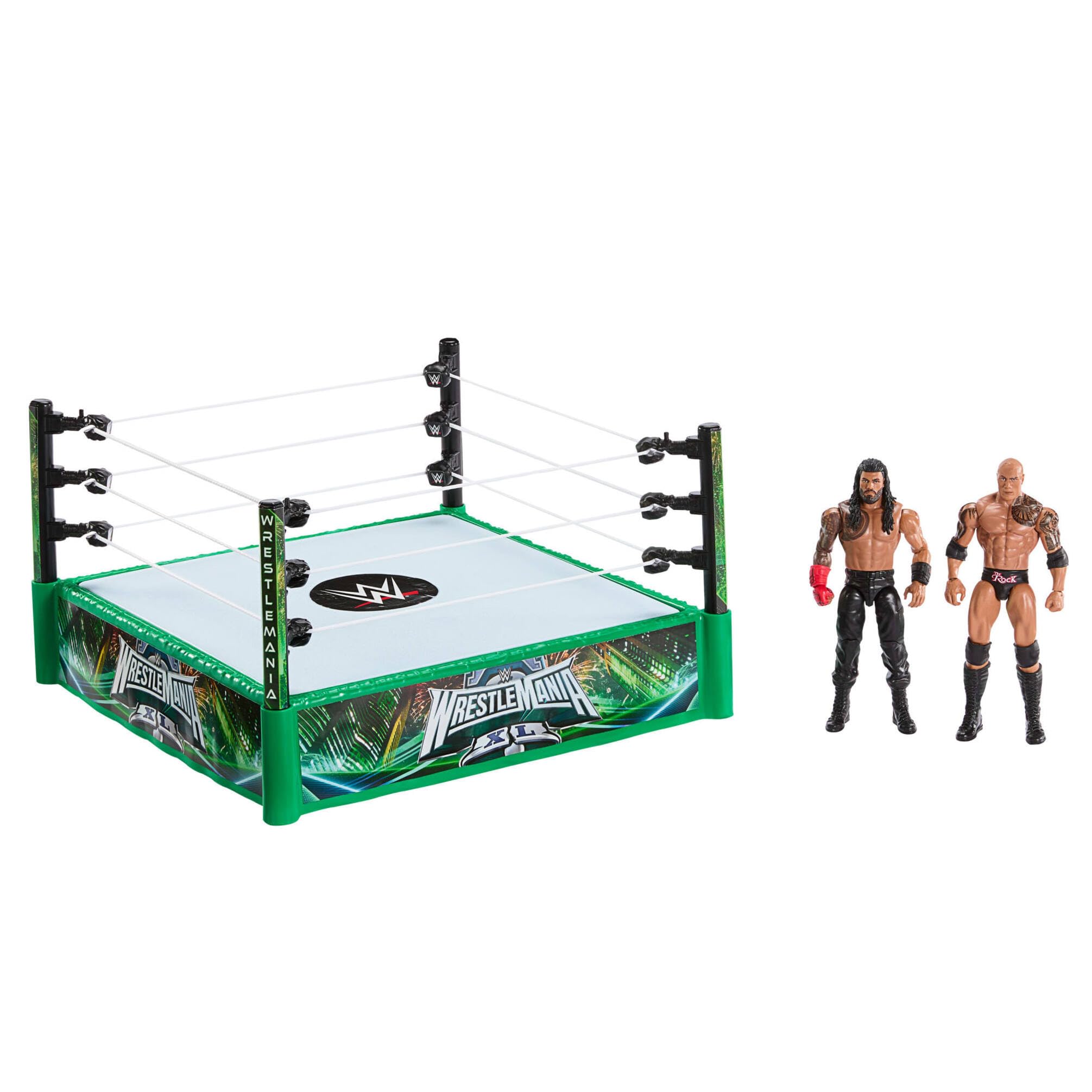Mattel WWE Bloodline Rules Conjunto de Juego con Ring y 2 Figuras de acción coleccionables de 15cm de Las superestrellas The Rock y Roman Reigns, JDB55