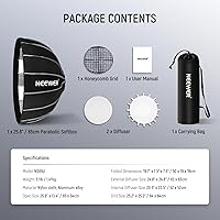 Vista 8 de NEEWER 25.6"/65cm Softbox parabólico hexadecágono, instalación rápida/plegable como paraguas con montaje Bowens, plato de belleza