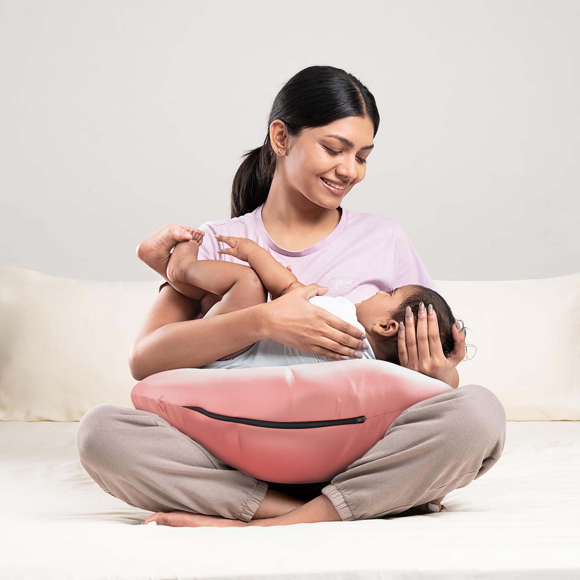 Wakefit Nursing Pillow for Breastfeeding & Baby Care | 5 in 1 Feeding Pillow with Removable Cover | Super Soft & Machine Washable Velvet Cover | Pink