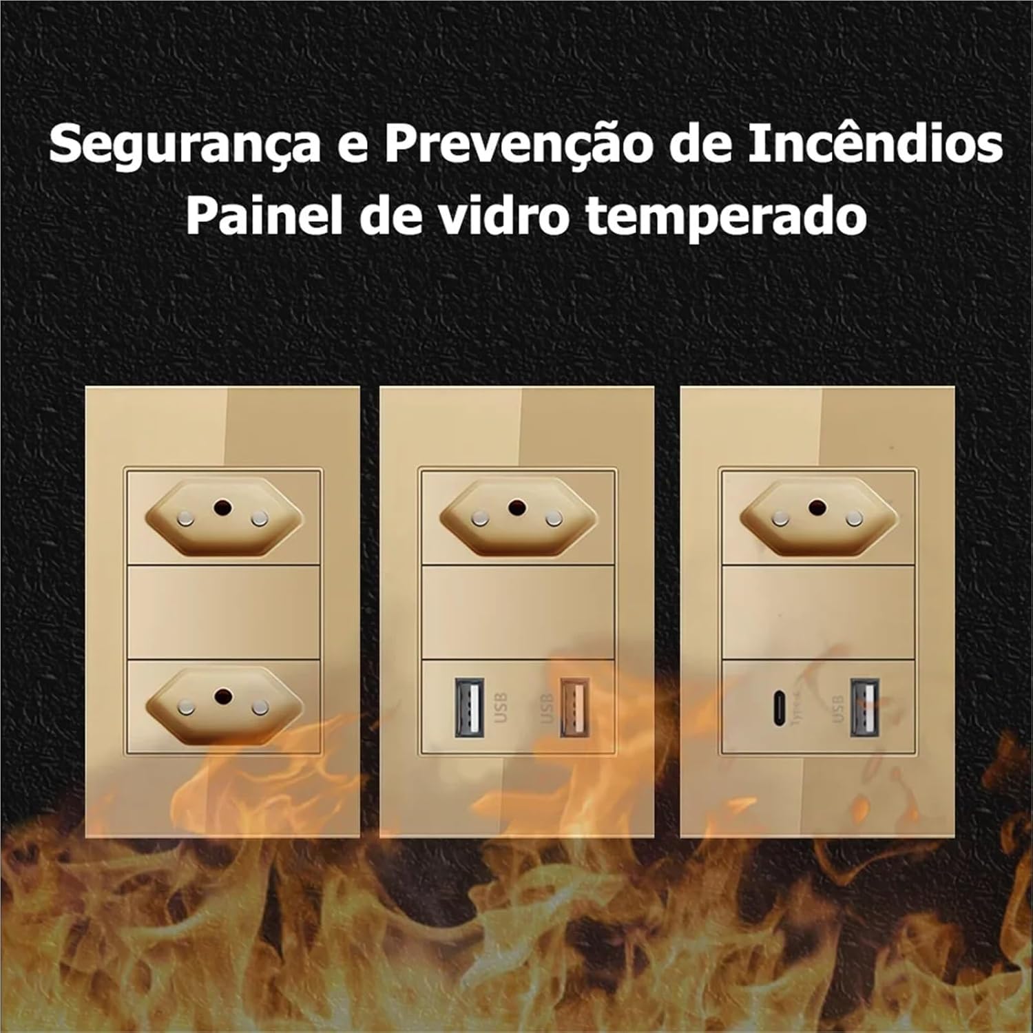 Gold Glass Panel Brazil Standard Outlet Series, 118 * 75mm Wall Telephone Computer Socket Switch Combination for Office Home(Computer CAT 6)