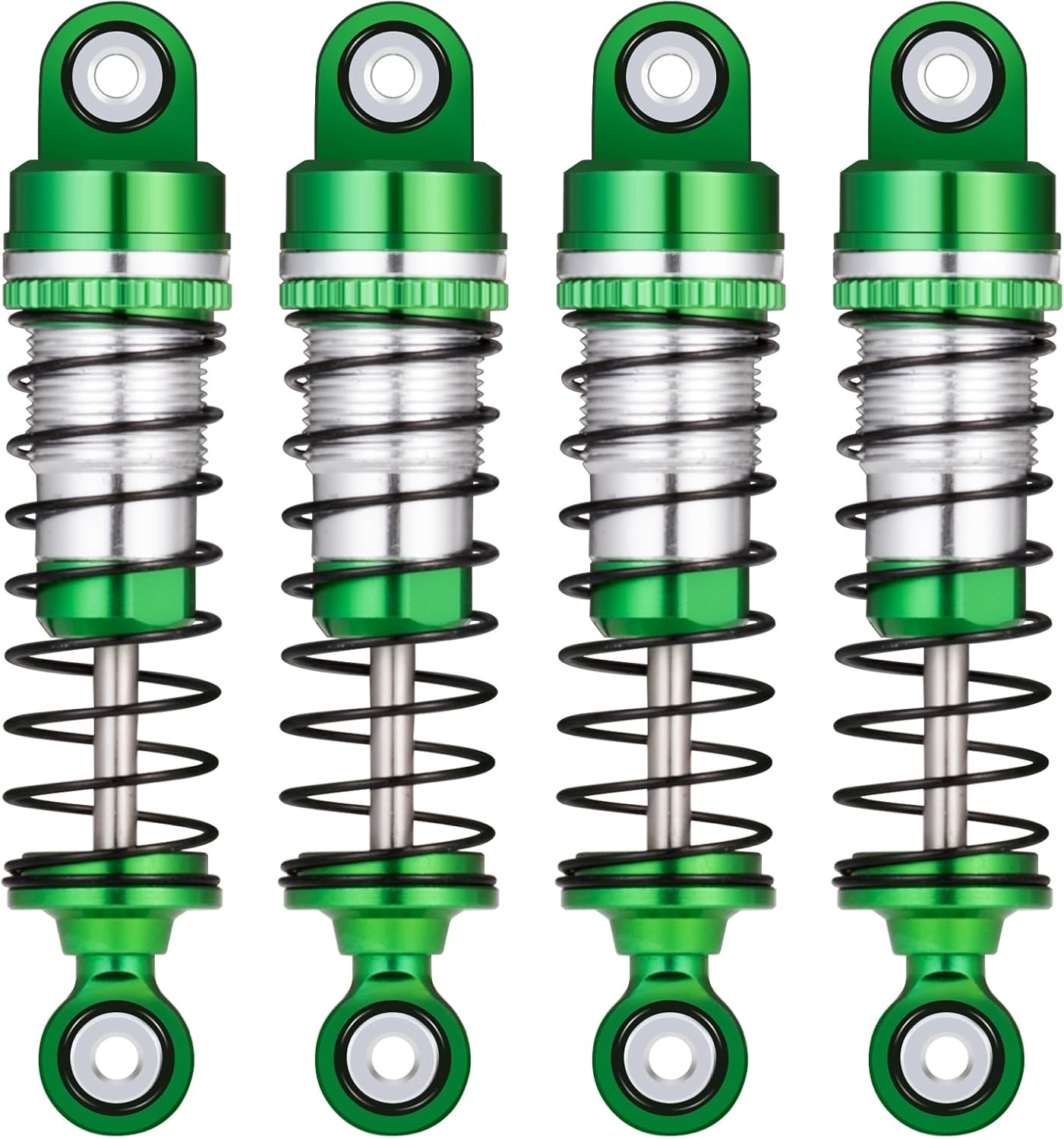4Pcs JGGZONE All Aluminum Front & Rear Shocks Assembled Threaded Oil-Filled Damper Shocks with Spring for 1/18 RC Crawler FMS FCX18 LC80 Upgrade (Green)