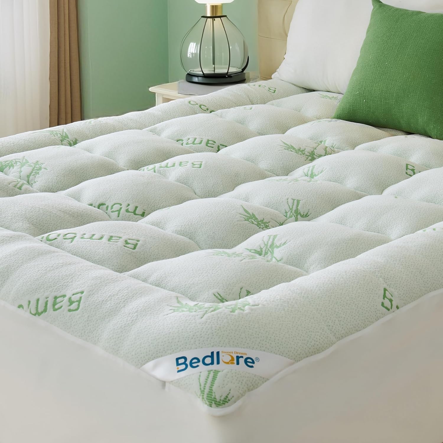 BEDLORE Matratzentopper 140x200cm aus Bambusfaser-Viskose Matratzenauflage mit Dehnbaren Taschen für 30cm Matratze,Weiche Matratzenauflage zur Linderung von Rückenschmerzen (Grün)