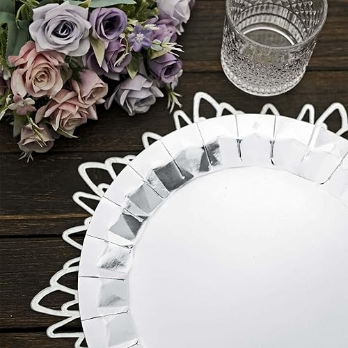 Miniatura 7 de Efavormart - Paquete de 25 platos de papel de cena grandes de lámina metálica geométrica plateada de 12 pulgadas, platos desechables para fiestas,