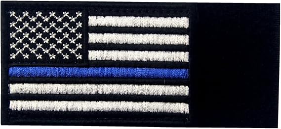 Tactical Embroidered Thin Blue Line USA Flag Fastener Hook & Loop Patch