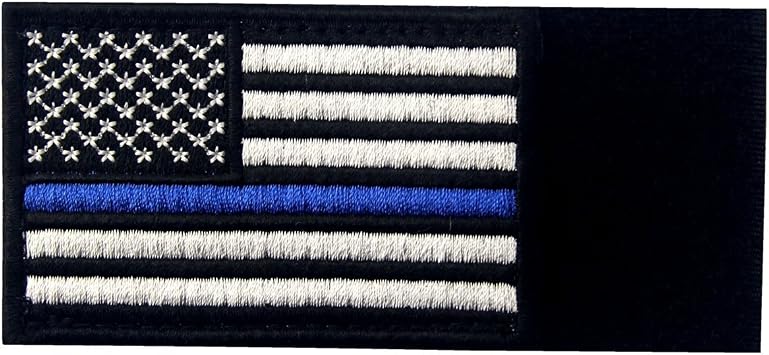 Tactical Embroidered Thin Blue Line USA Flag Fastener Hook & Loop Patch