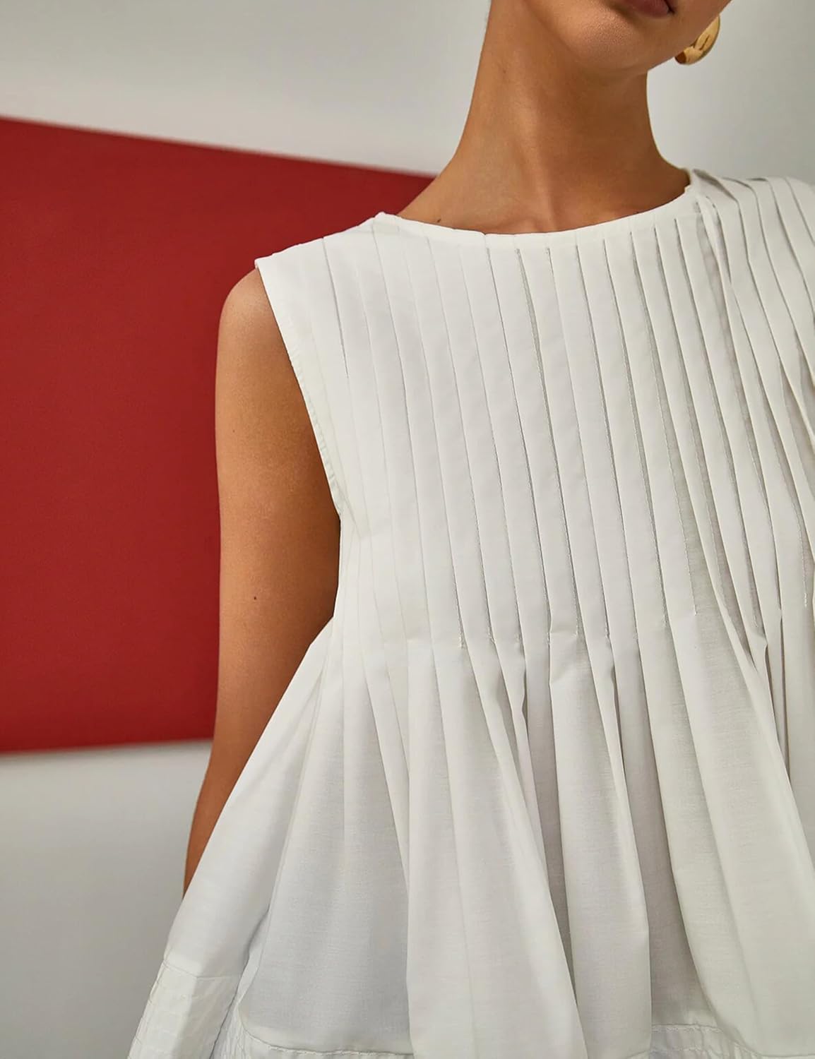 Women's Summer Pleated Peplum Shirt Y2K Babydoll Blouse Casual Sleeveless Crew Neck Tops - Image 4