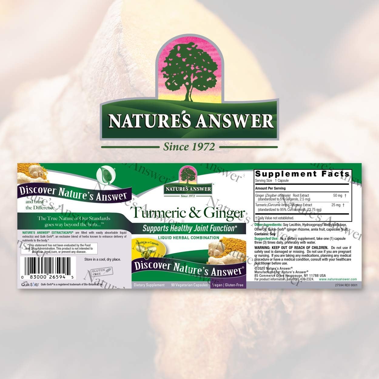 Nature's Answer Turmeric and Ginger Capsules 90 Count | Joint Support | Gluten-Free | Vegan | Single Count