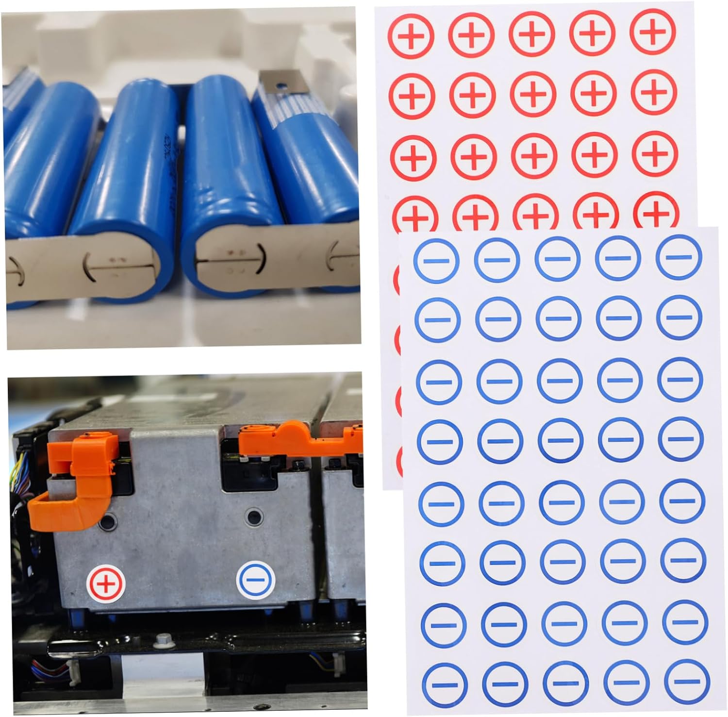 4sheets Electrical Machines Polarity Safety Sticker Round Warning Labels for Battery Identification Adhesive Decals for Cars and Equipment Positive Negative Markings Safety Sign Stickers