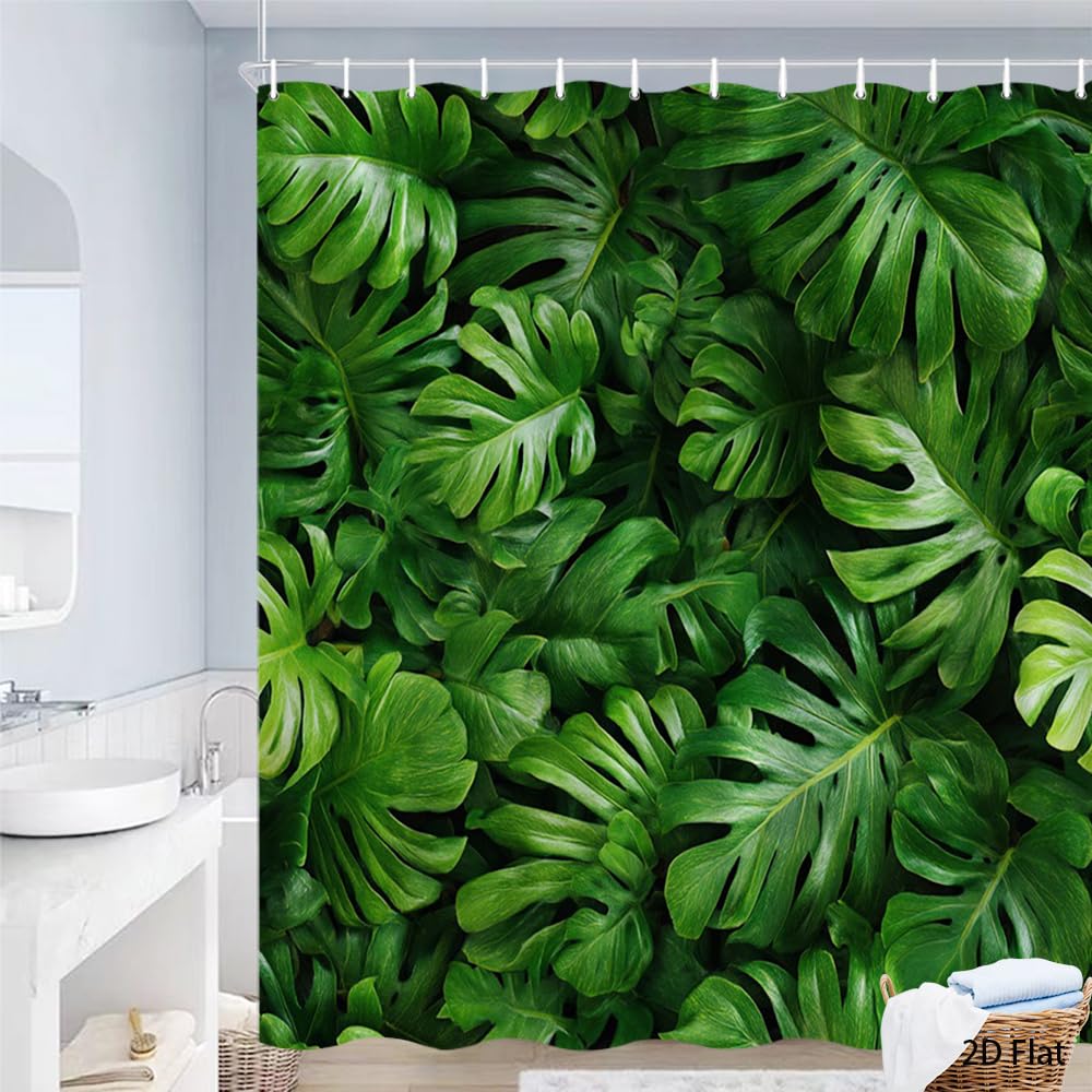 Glwdmb N-19 1 Piece 180X180cm Tropical Monstera Leaf Printed Shower Curtain With Hook, Polyester, For Windows And Walls, Bathtub, Bathroom, Machine Washable, All Season Universal