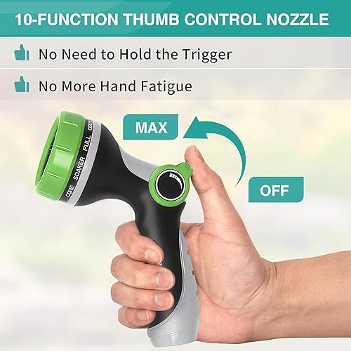 Miniatura 5 de Ganewry Manguera de jardín de metal de 50 pies, manguera de agua de metal versión 2024 con boquilla de control de pulgar de 10 funciones, accesorios