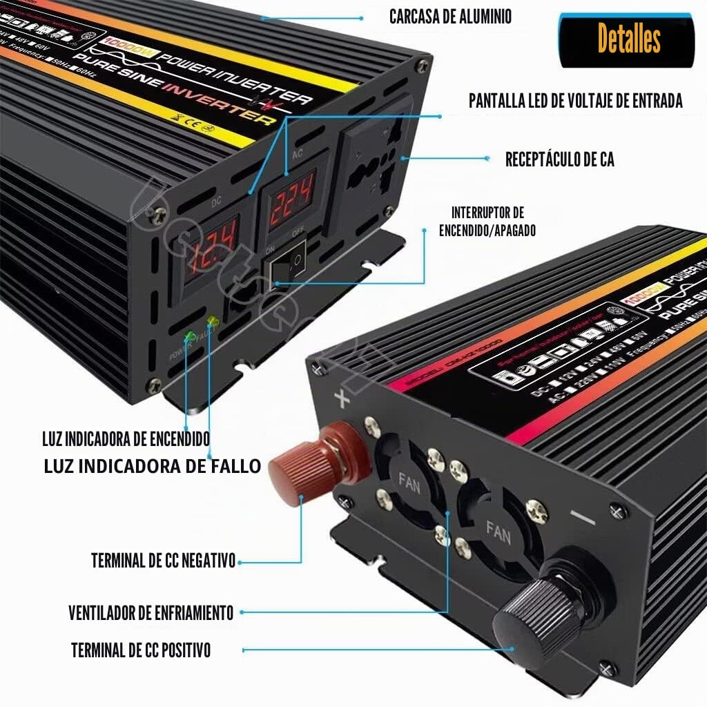 Inversor de alimentación de 10000w DC 12v 24v 48v a AC 110v 220V convertidor con Pantalla LED Onda sinusoidal Pura (48v - 220v)