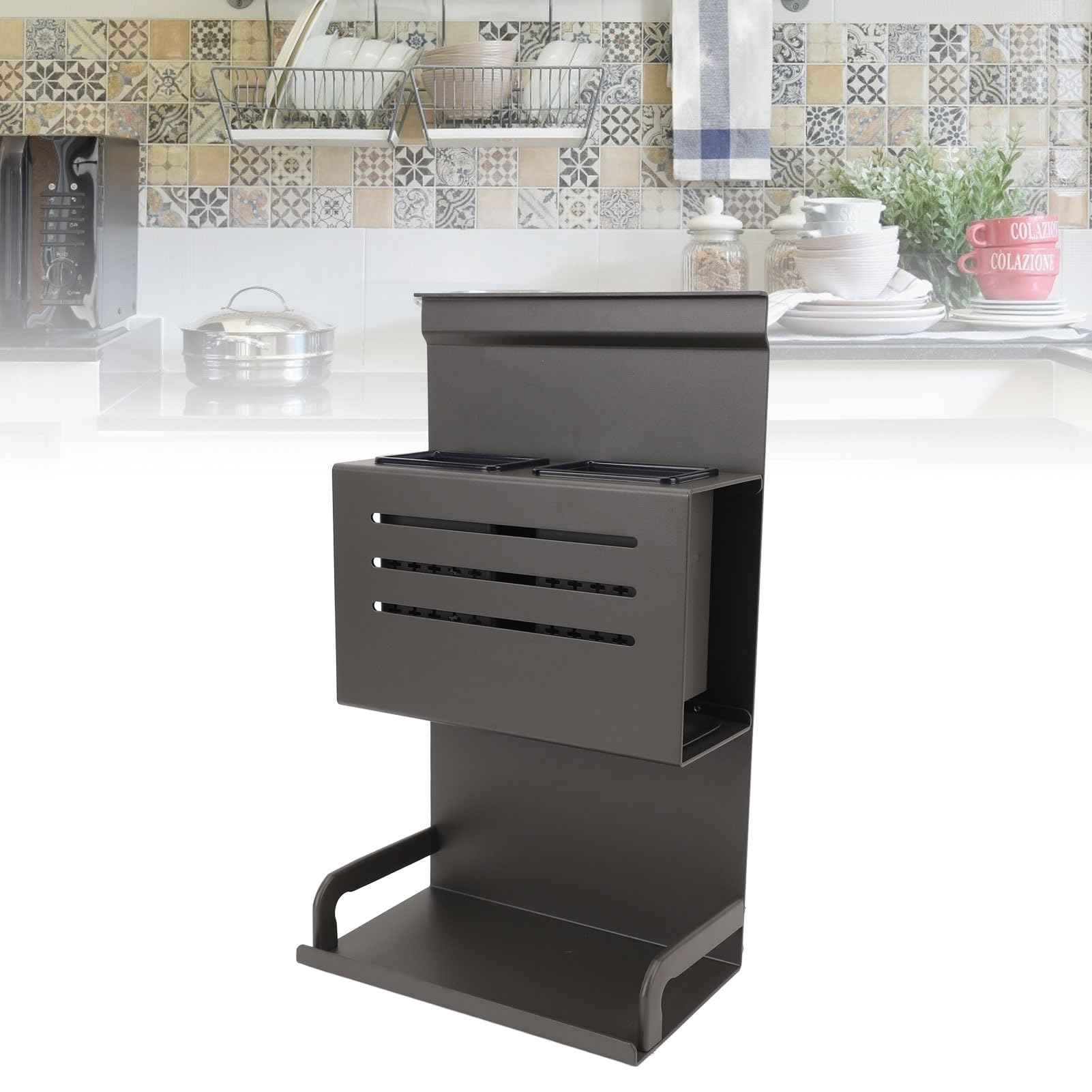 Support mural pour ustensiles de cuisson, organisateur d'ustensiles de cuisson, alliage d'aluminium gris, facile à nettoyer, support mural multi-usage pour baguettes,