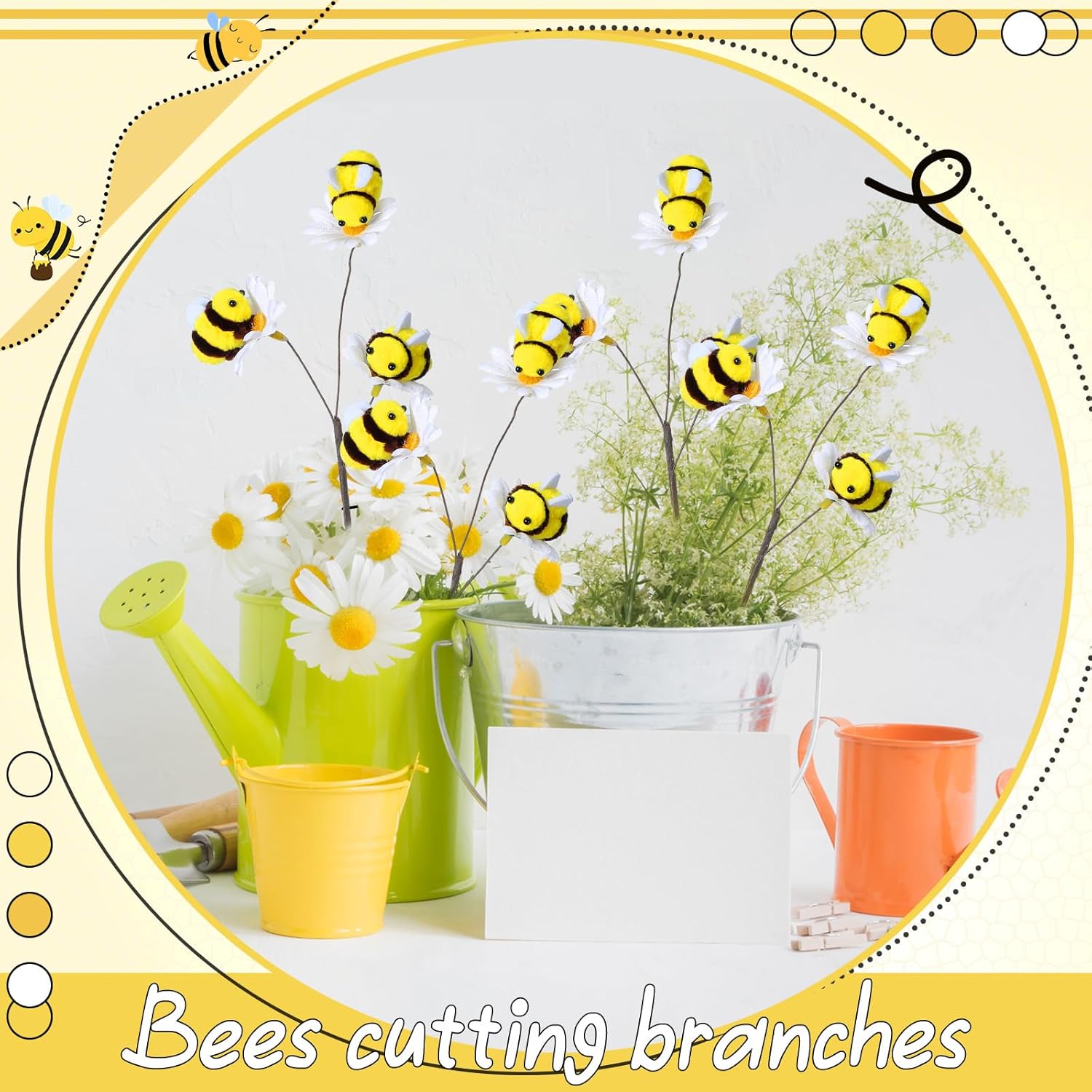 Suncalla Felt Bee Stems Summer Bees Birthday Party Decorations Felt Honeybee Branches 9.45 in Decorative Picks for Tree Vase Filler Home Table Centerpiece Farmhouse Spring Party(White Flower)