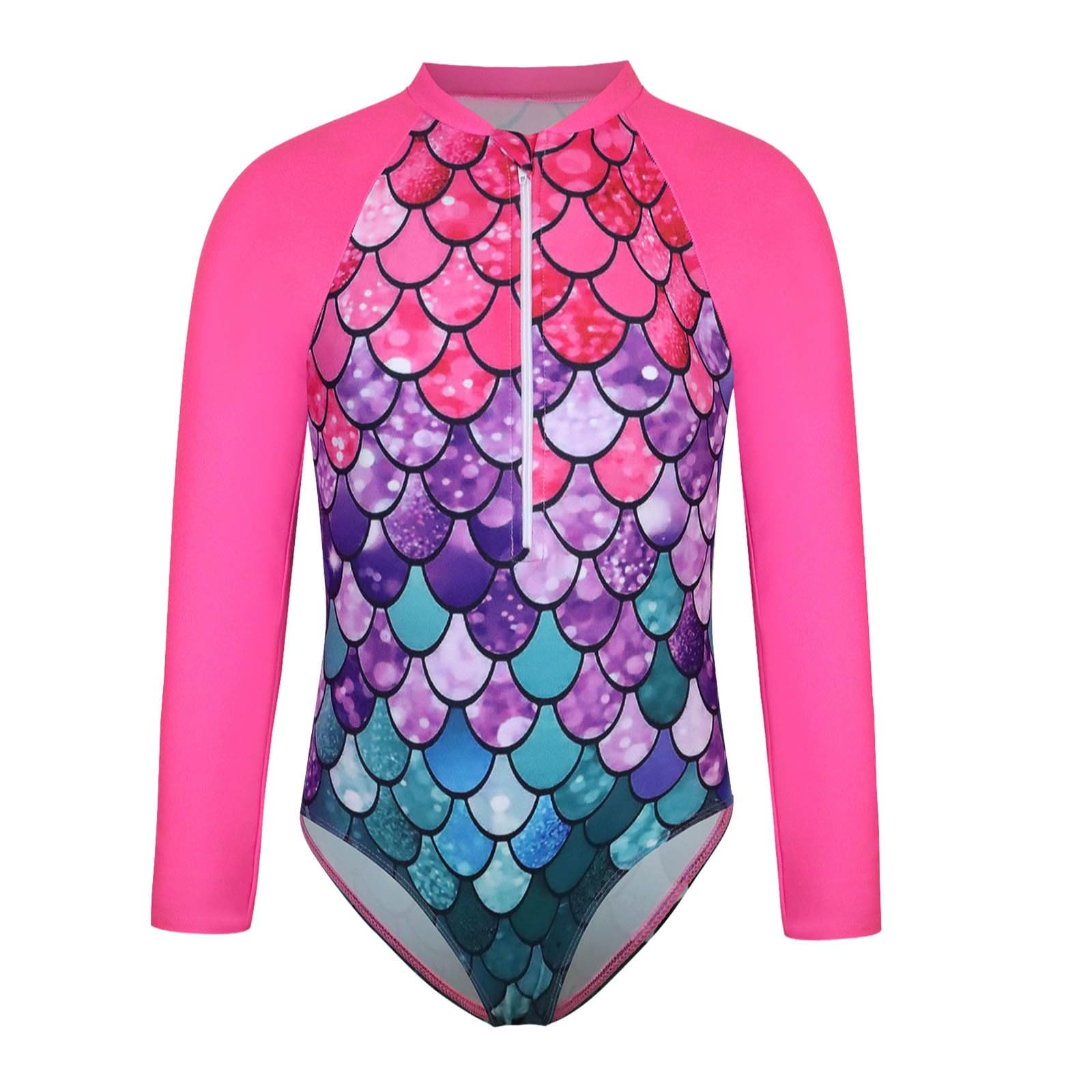 Swimwear Niños Niñas Traje de baño Verano Púrpura Rojo Gradiente de Pescado Escaspa Cremallera UPF Traje de baño para Adolescentes Niñas Playa Surf Natación Fuente Caliente