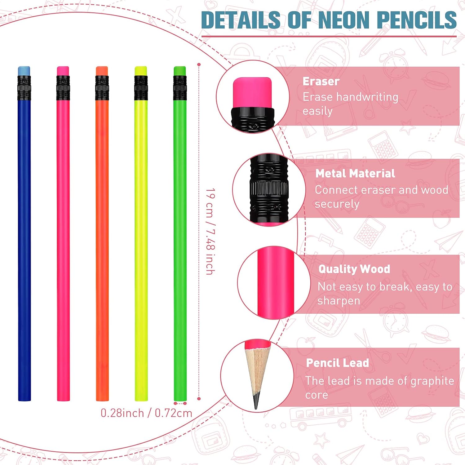 Outus Neon Pencils for Kids HB Wood Pencil with Eraser Fluorescent Colored Wood Pencils Colorful Round Pencils Writing Drawing Pencils School Student Reward Supplies (150)