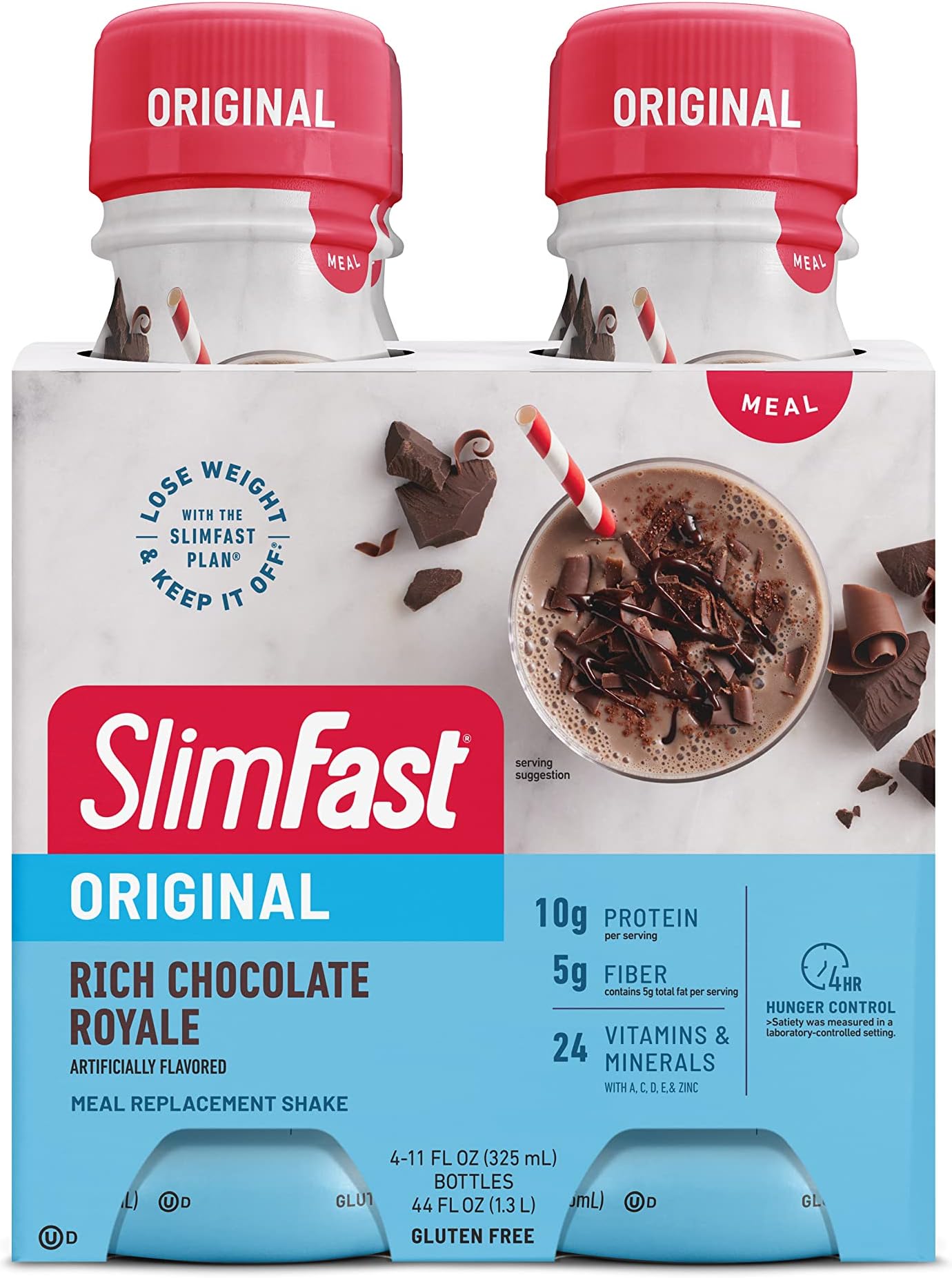 SlimFast Meal Replacement Shake, Original Rich Chocolate Royale, 10g of Ready to Drink Protein for Weight Loss, 11 Fl. Oz Bottle, 4 Count (Packaging May Vary)