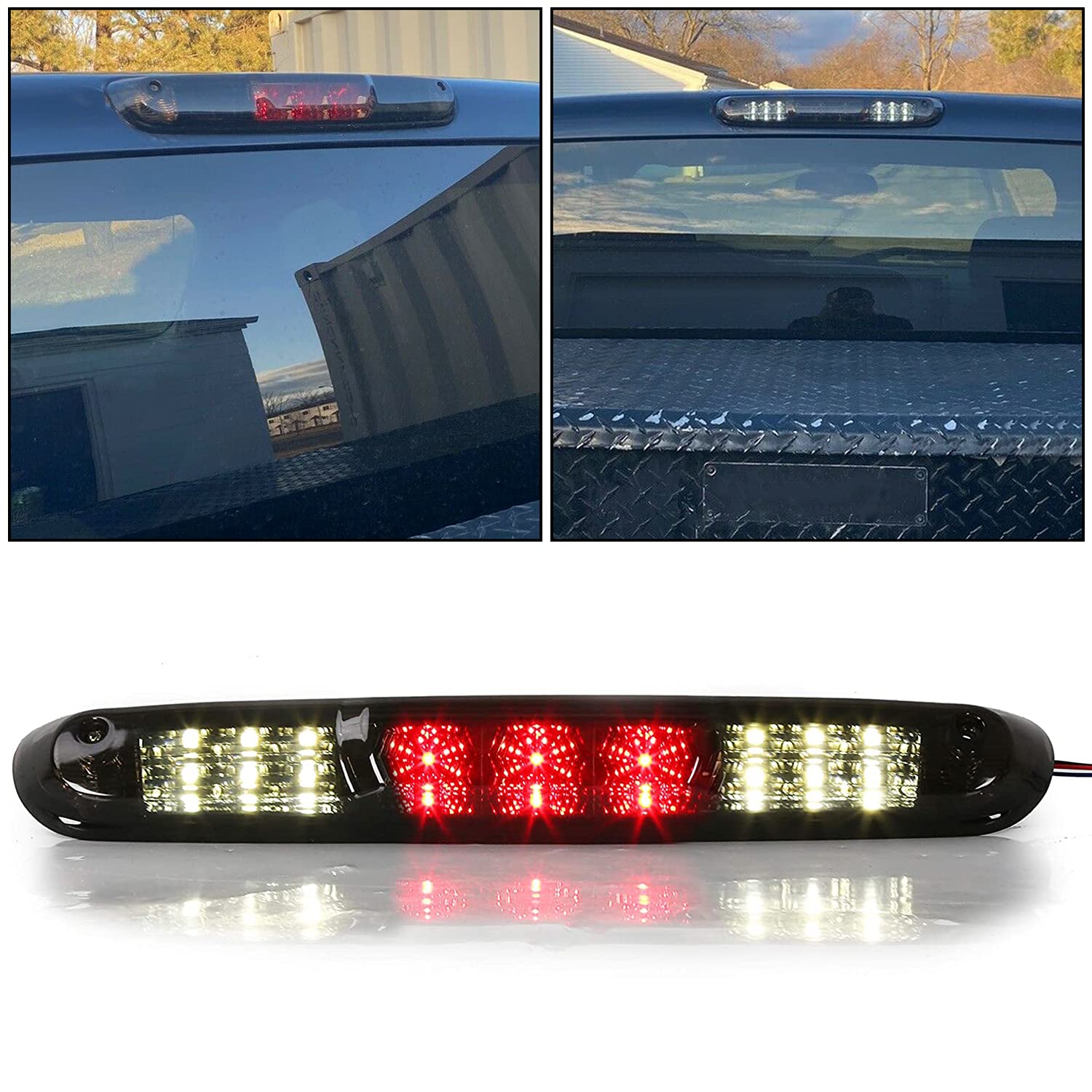 ECOTRIC Third Brake Light Compatible with 2007-2013 Silverado 1500, 2500 3500 HD GMC Sierra 2500 3500 HD Waterproof LED Smoked 3RD High Mount Cargo Rear Tail Lamp