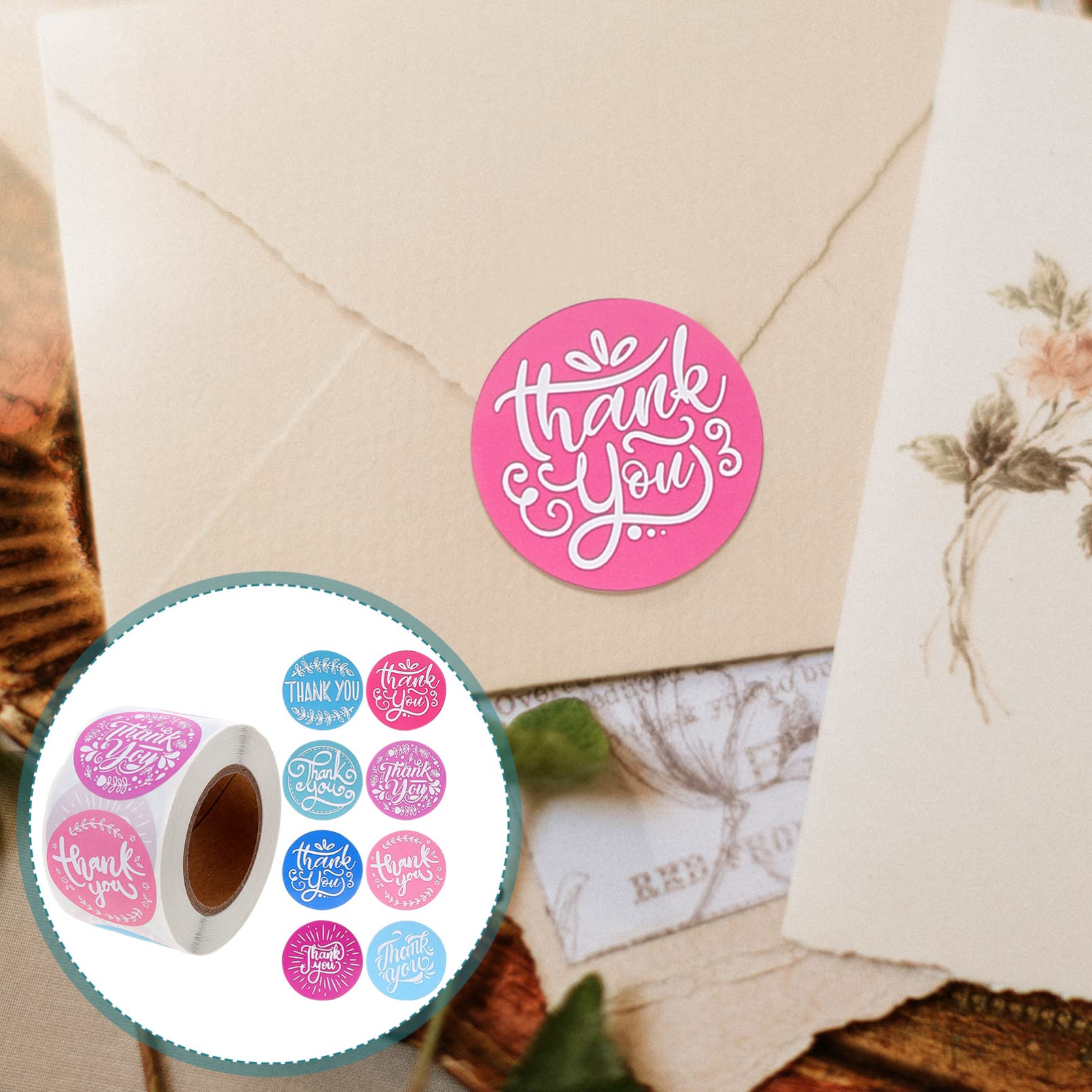 Abaodam 4rotoli Adesivi Ringraziamento Rotondi Per Buste Etichette Adesive Grazie Per Confezioni Sacchetti e Fai Da Te Perfetti Per Panetterie e Eventi Speciali Confezione