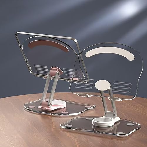 Miniatura 11 de Soporte acrílico para tablet con base giratoria de 360°, soporte plegable ajustable transparente para escritorio, oficina en casa, compatible con