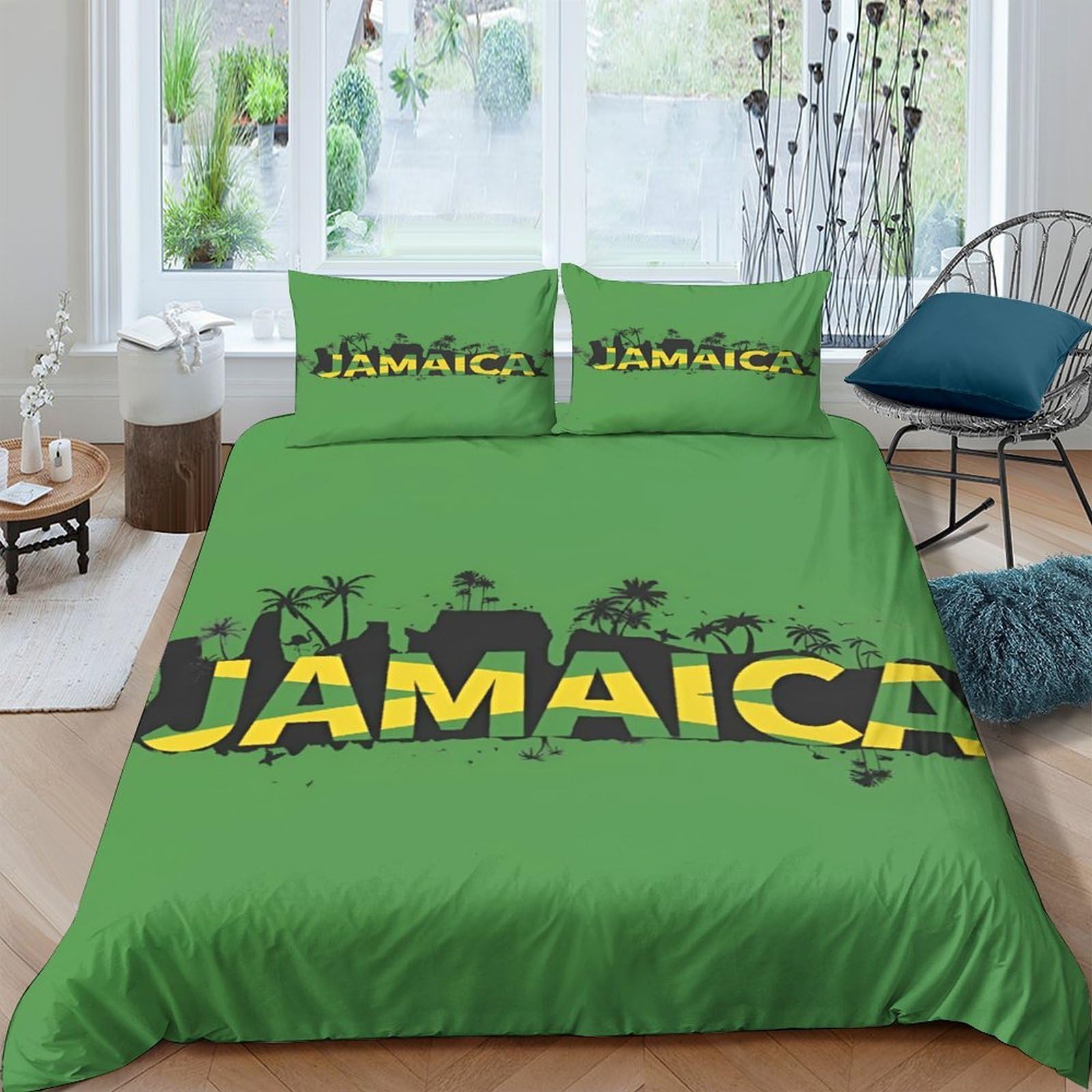 Ctjqhvkz Style-2 3D Printed Jamaica Palm Fitted Sheet Microfiber Soft Green Abstract Bed Cover Bedroom Dorm Mattress Protection Single（135X200cm）