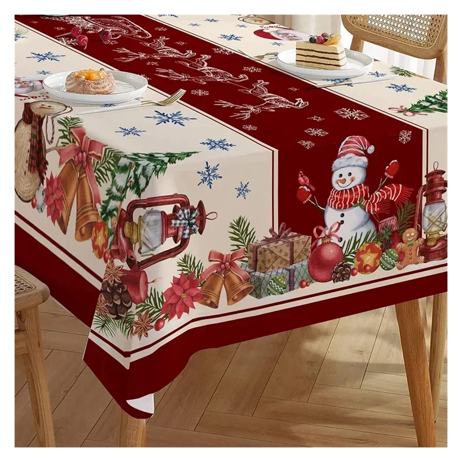 Weihnachten Schneemann Polyester Rechteck Tischdecke Party Dekoration Wasserdicht Esstisch Navidad Dekorationen FüR KüChe Dekoration Party Dekor(04,140x240cm 55x94inch)