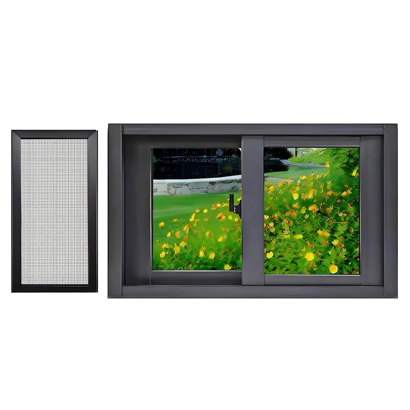ZAIHW 24x24in / 61x61cm Aluminum Window with Glass and Screen, Thermal Basement Slider Window, for Playhouse Garage Barns Flush Mount Household Storm Window Black