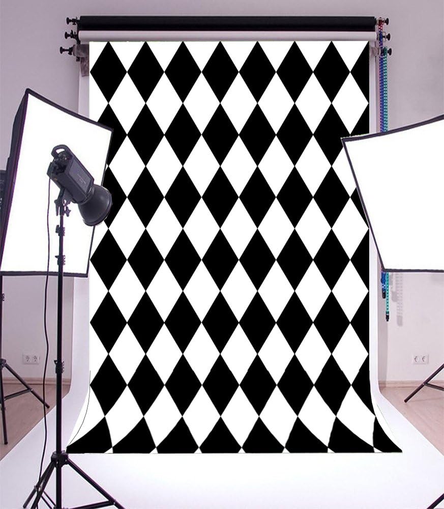 6X8FT Vinyl Photography Background Mosaic Theme Black and White Rhombus Pattern Design Backdrop Party Artistic Children Adults Photo Backdrop 1.8(W) x2.5(H) M Photo Studio Prop