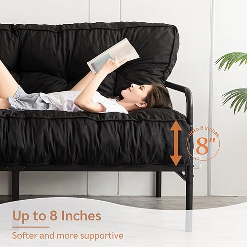 Miniatura 6 de YOSHOOT Colchón de futón de 8 pulgadas, tamaño full, sofá cama de futones grueso, colchón de suelo para adultos, relleno de espuma triturada, Negro