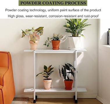 Metal Plant Stand Potted Rack Flower Pot Holder, Indoor Outdoor Plant Stand Table with Caster Wheels, Rolling Plant Display Stand Pot Storage Shelf, for Garden Balcony Living Room