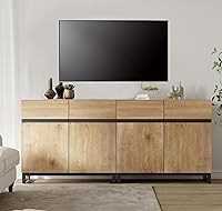 Vista 12 de Wampat Moderno soporte de TV para televisores de 100 pulgadas, consola central de entretenimiento 3 en 1 con estantes ajustables y base de metal