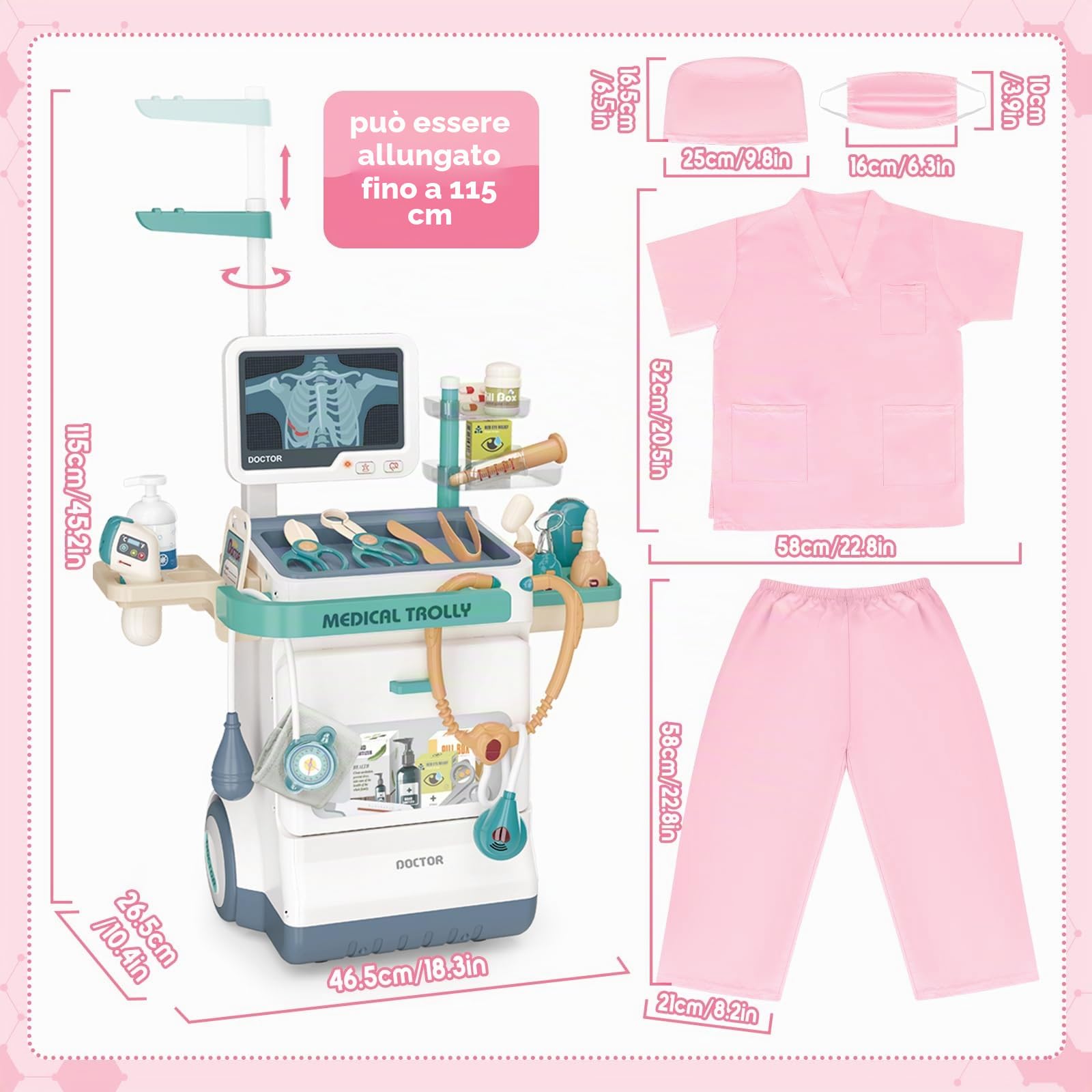 deAO Kit Valigetta Dottore Bambini, con Stetoscopio Siringa