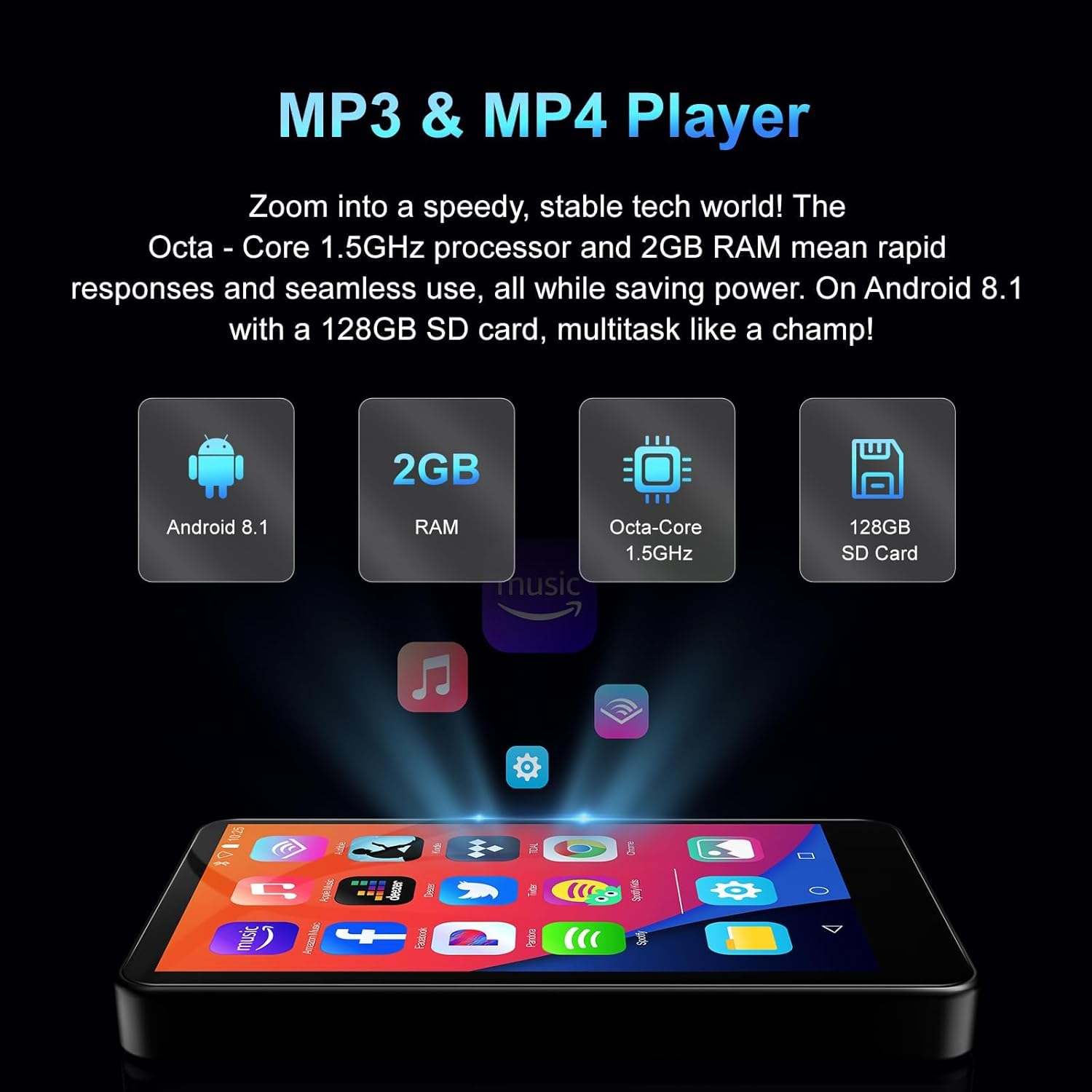 144GB MP3 Player with Bluetooth and WiFi, 4IN HD Full Touch Screen MP3 & MP4 Music Player with Spotify, Libby, Amazon Music,YouTube,Tiktok, E-Book, MP4 Player for Kids Up to 512G - Image 4