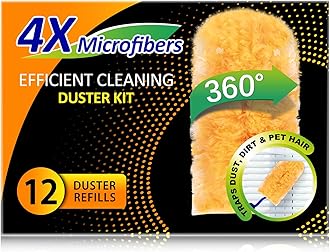 Heavy Duty Multi Surface 360°Heavy Duty 12 Duster Refills & 1 Handle, Compatible with Swiffer Dusters，Disposable Dusters for Cleaning