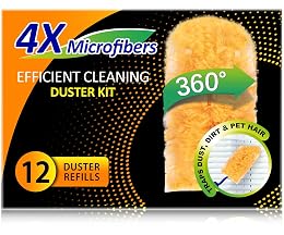 Heavy Duty Multi Surface 360°Heavy Duty 12 Duster Refills & 1 Handle, Compatible with Swiffer Dusters，Disposable Dusters for Cleaning