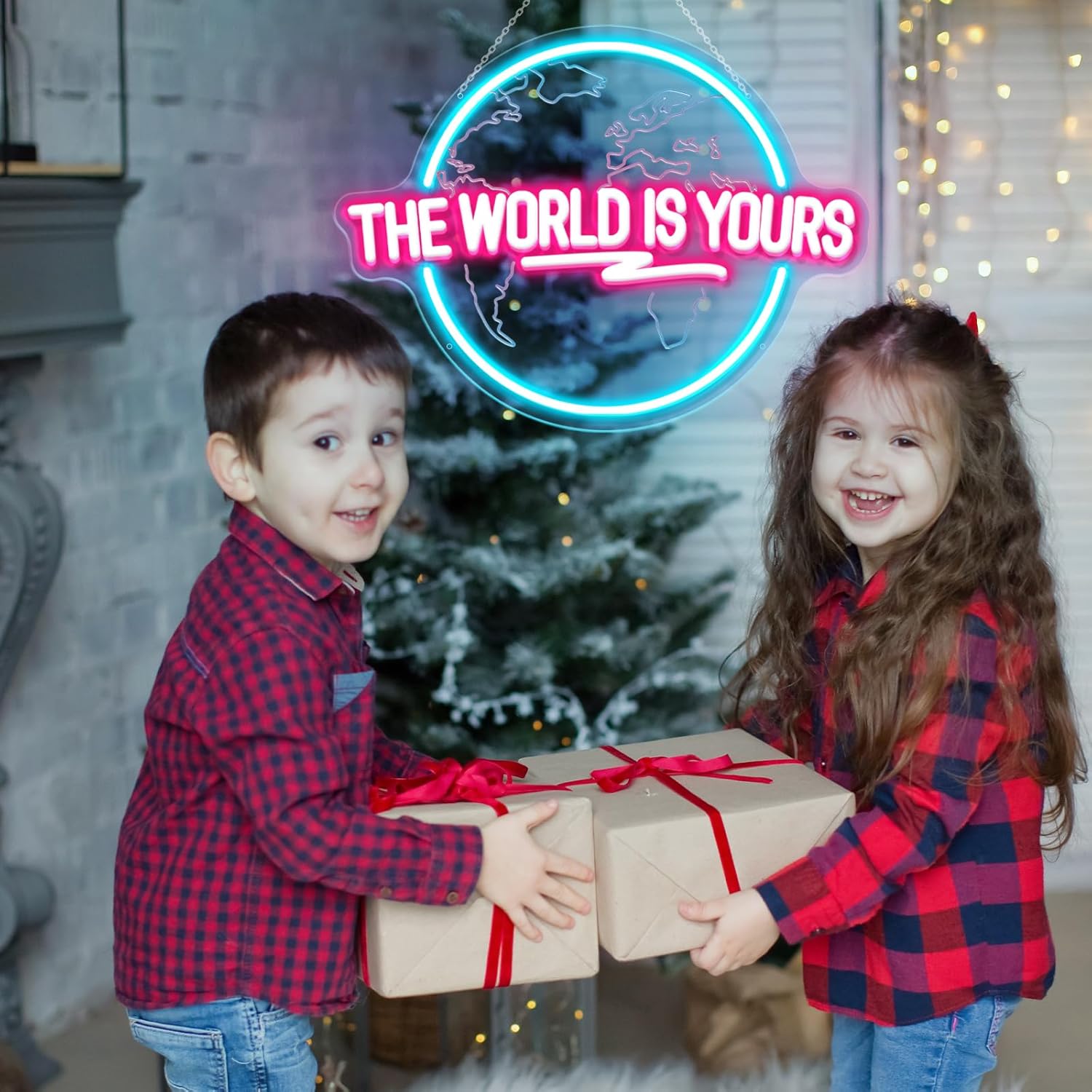 The World Is Yours Neon Sign Carved Planet The World Is Yours LED Neon Light Lamp for Wall Decor Light Up Signs for Office Wedding Man Cave Game Room Bedroom Birthday Gift 41CM*31CM - Image 3