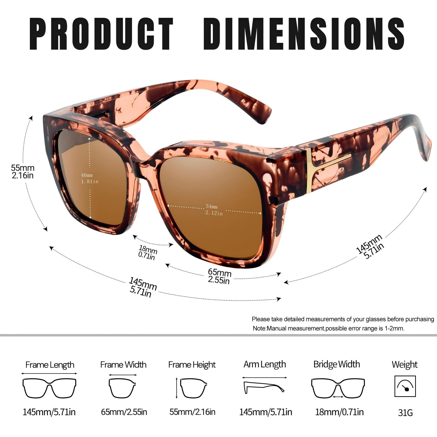 KANASTAL KANSTAL Pack de 2 Grande Gafas de Sol Superpuestas TR90 Polarizadas, Lentes TAC de 9 Capas, Clase 3, Protección UV400